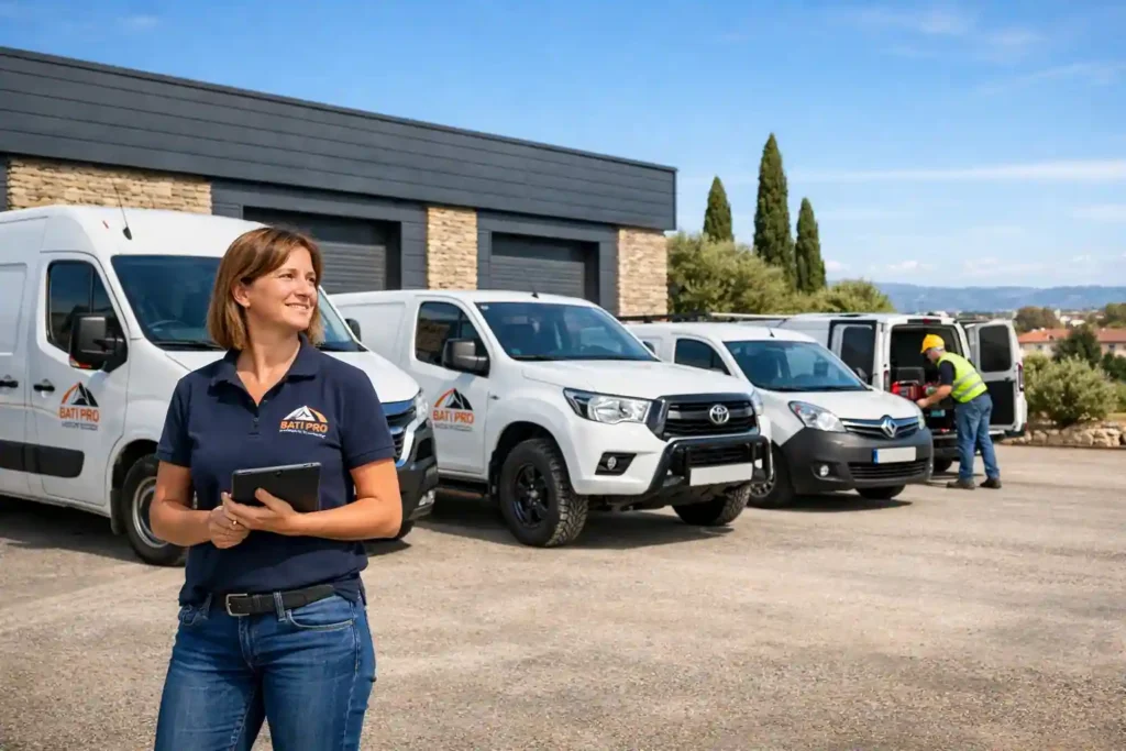Assurance flotte automobile pour parc de véhicules d'entreprise du bâtiment à Nîmes, Arles, Beaucaire, garantissant protection et sérénité.