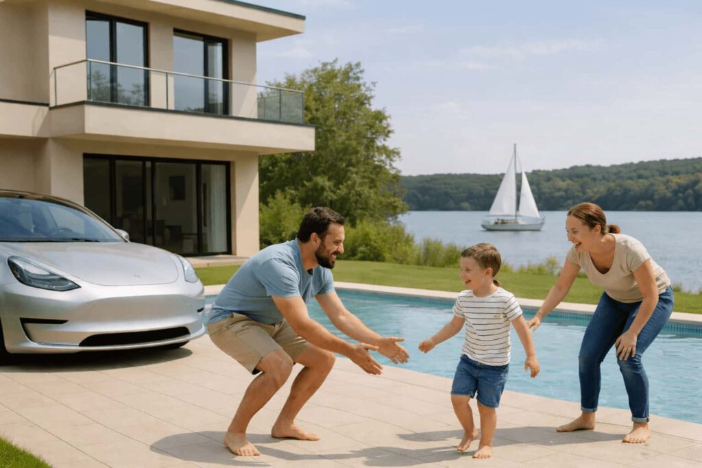 assurance habitation famille devant maison 