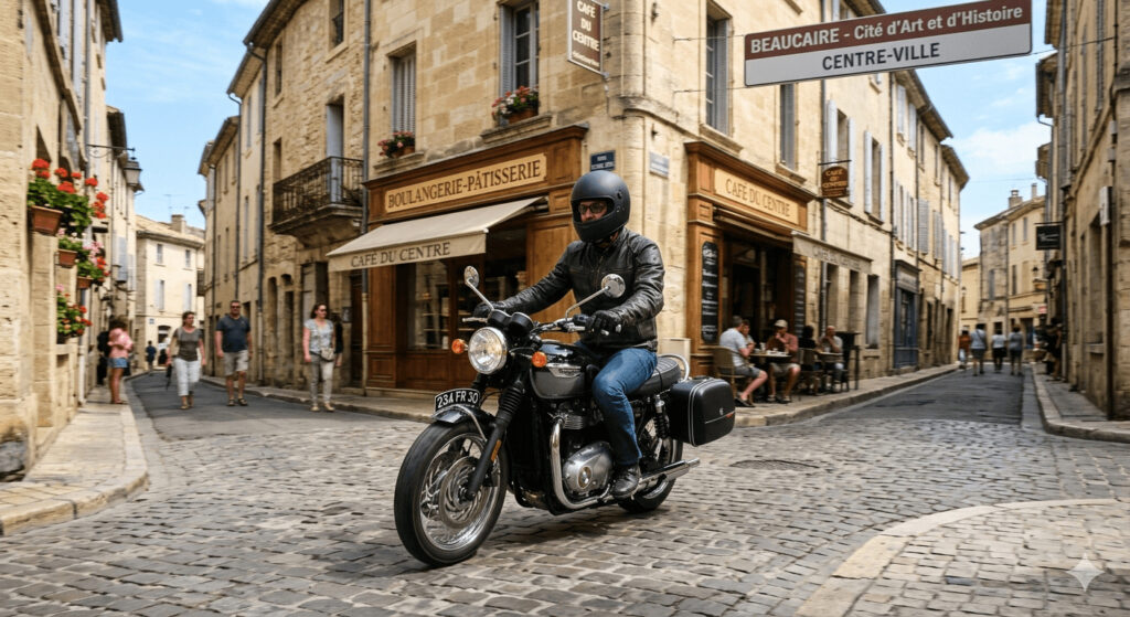 assurance moto à Beaucaire circulant avec une moto protégée par une assurance adaptée