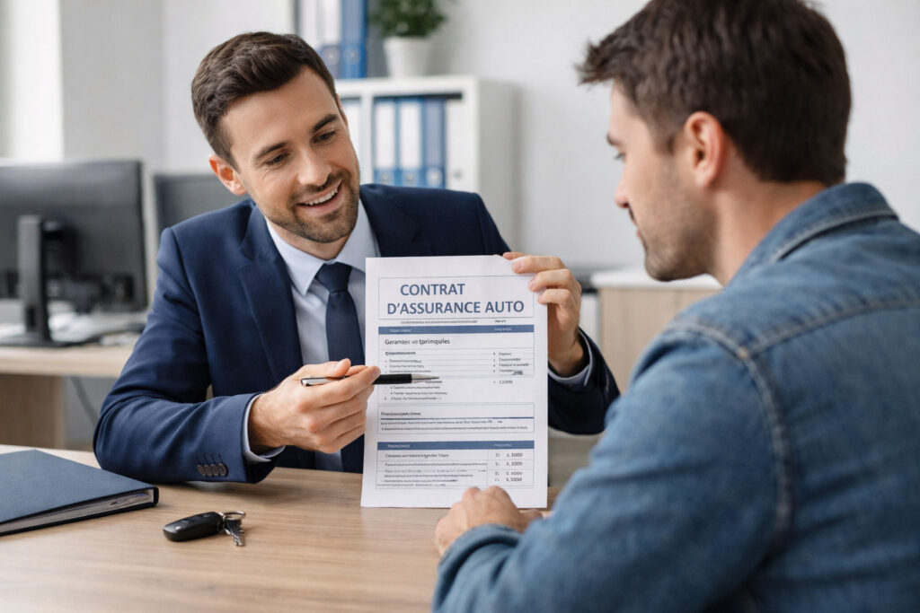 courtier conseillant une assurance auto ou moto