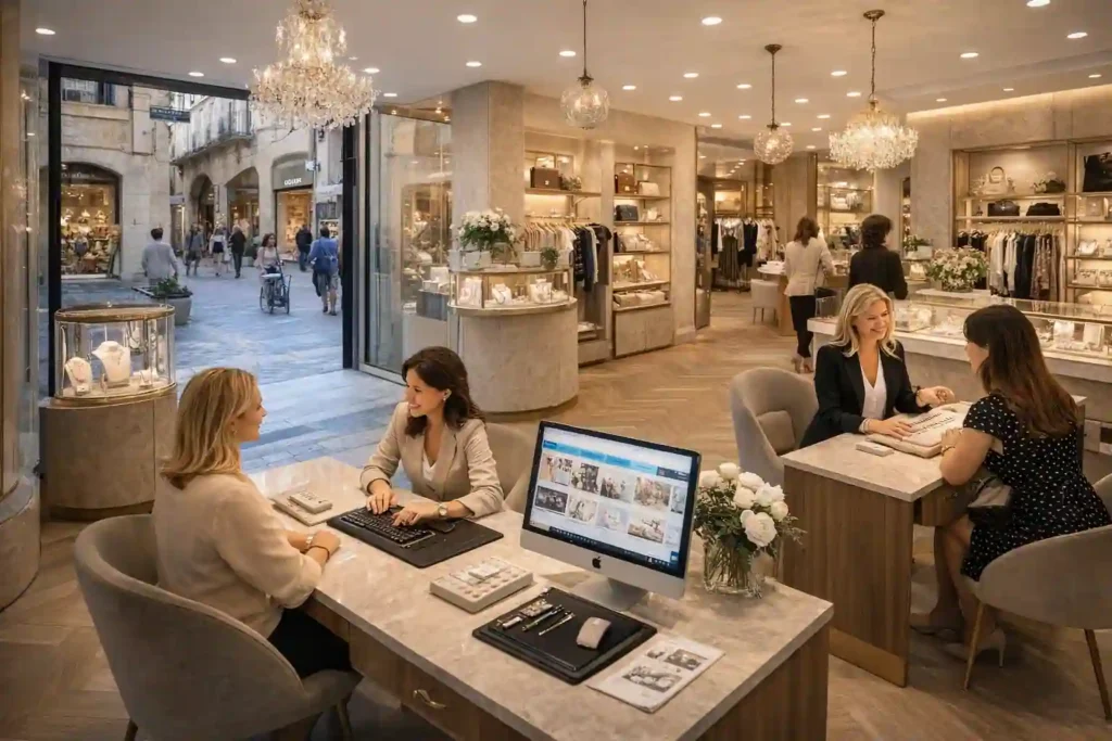 Intérieur d'un commerce nîmois protégé par une assurance multirisque professionnelle couvrant les stocks et le matériel informatique.