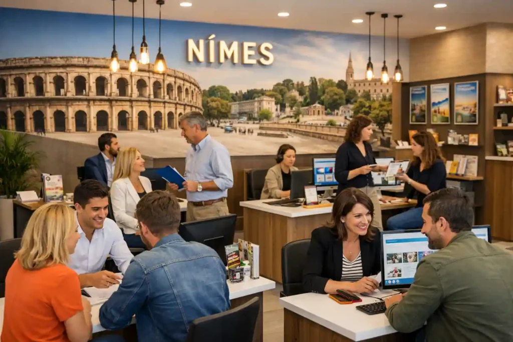 Employés travaillant dans une entreprise nîmoise sécurisée par une garantie perte d'exploitation.